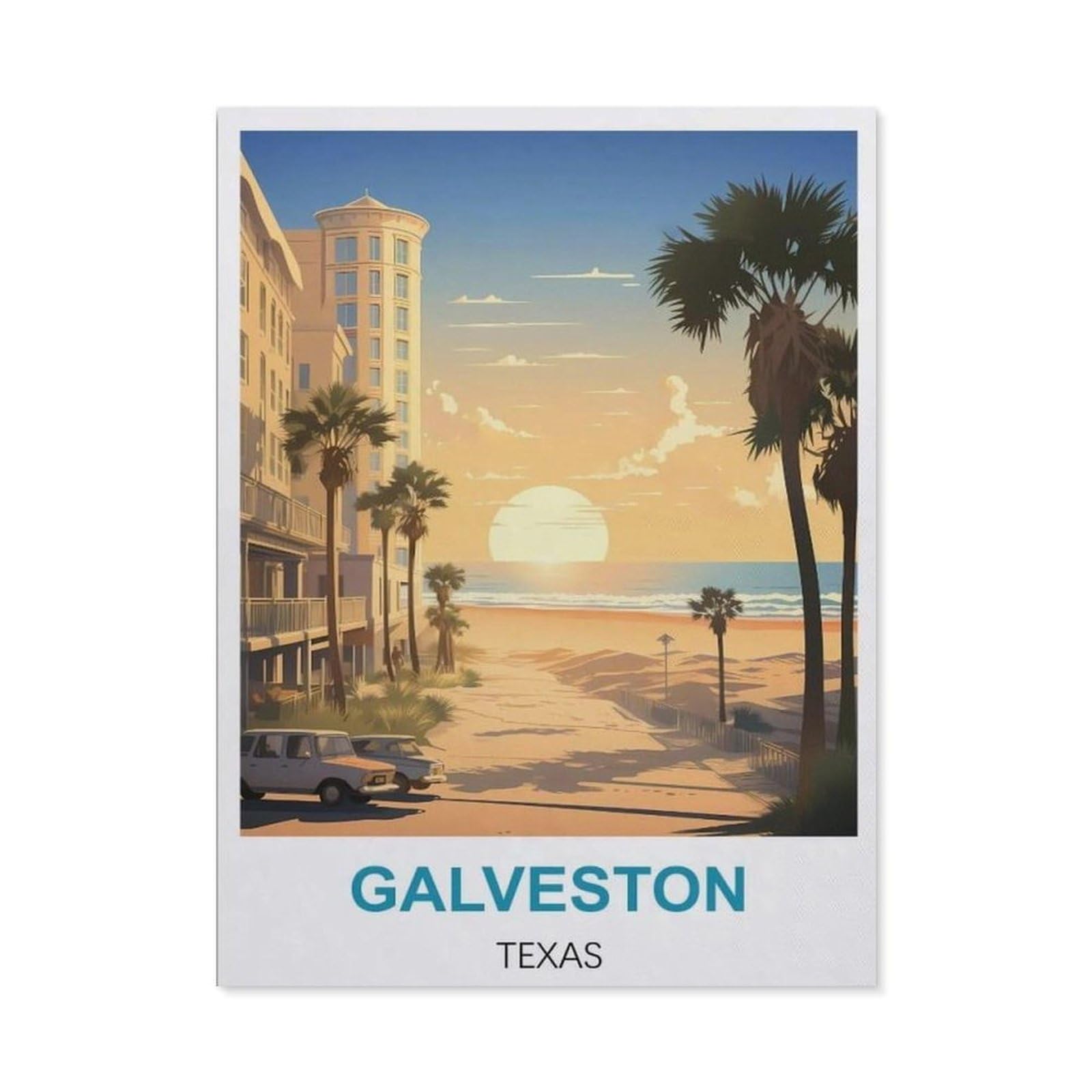 BEAYODKP 5D Diamond Painting Set for Adults and Children，Galveston Texas Vintage Travel Posters，DIY Diamond Crystal Rhinestone Embroidery Painting（30 x 40 cm/11.81 x 15.74 inches）-CB24