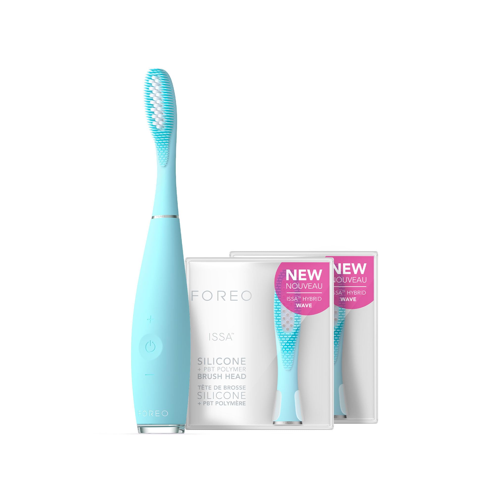 FOREO Total Care ISSA 3 Seti - Ultra-Hijyenik 4’ü 1 Arada Silikon Sonik Elektrikli Diş Fırçası + 2 ISSA Hybrid Wave Fırça Başlığı - Beyaz Dişler, Temiz Diş Etleri, Yanaklar ve Dil, Yumuşak Fırça