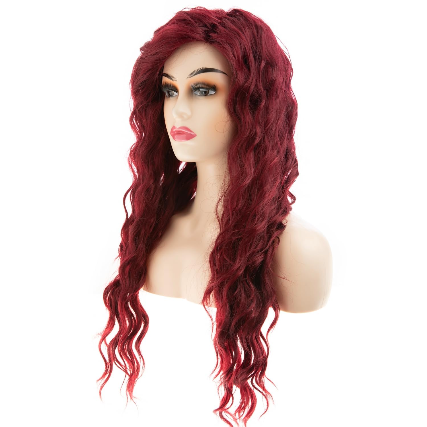 Beweig Long Curly Wavy Wine Red Wig for Women Side Part Burgundy Natural Looking Cosplay, 9 inches - Image 3