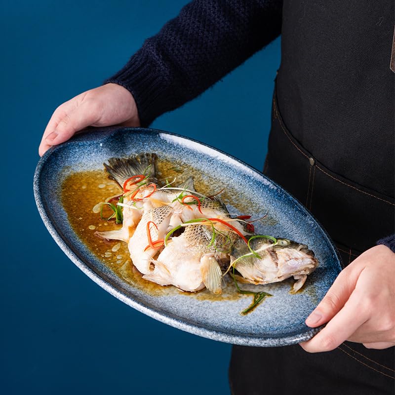 Platos Vajilla Plato de Pescado Ovalado Vajilla Creativa for el hogar Plato de Pescado Vajilla Grande Plato de Restaurante Reutilizable