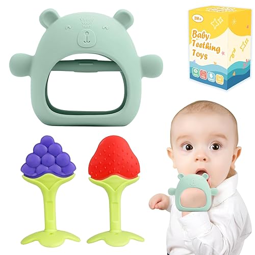 Juguetes de dentición para bebés, juego de 3 mordedores para 3-6 meses y 6 a 12 meses, esenciales para bebés, juguetes para bebés, juguetes