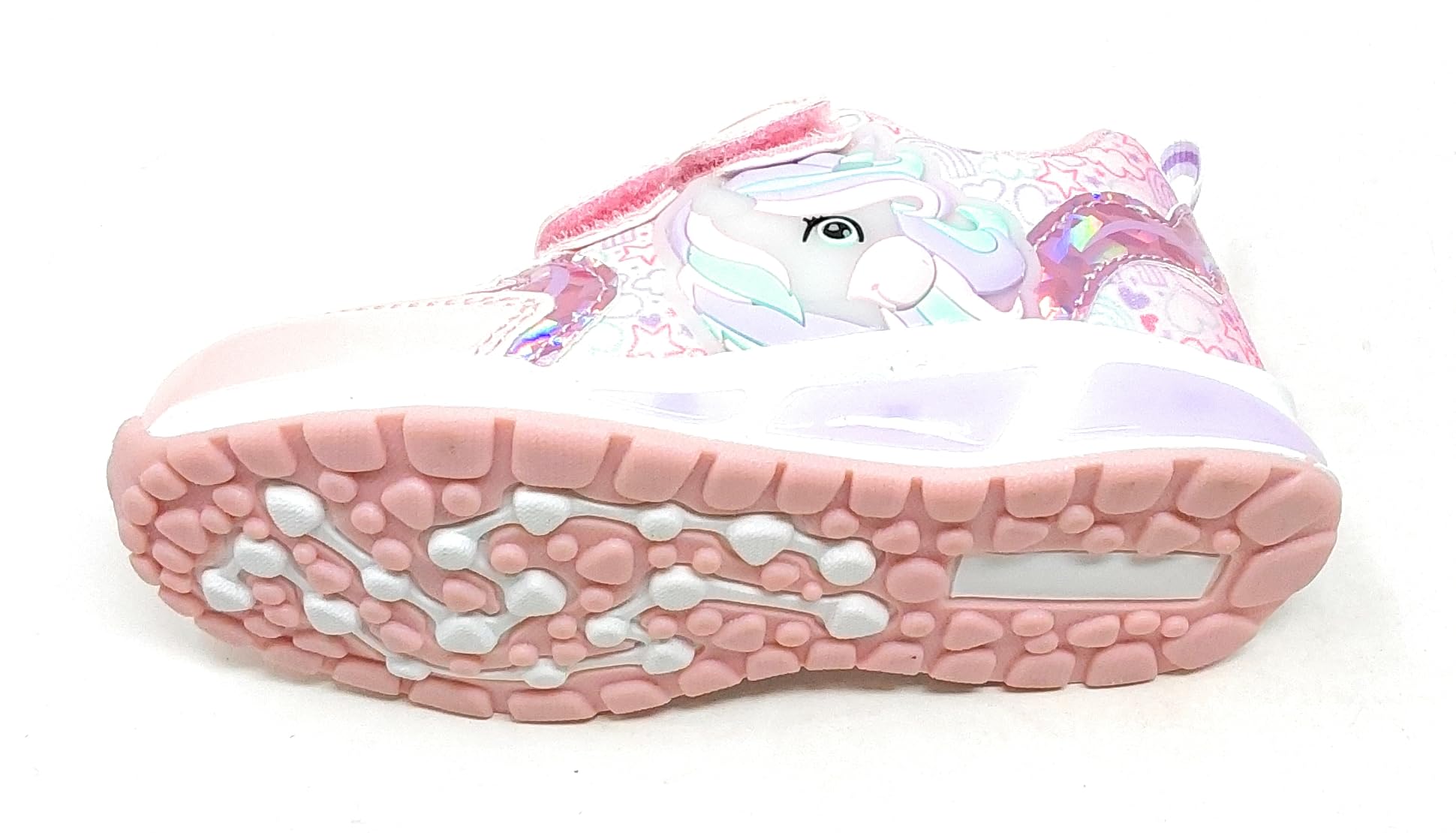 Zapatillas de niña con unicornio, rosa con purpurina, doble tira, luces integradas en la entresuela y en el lado zapatilla