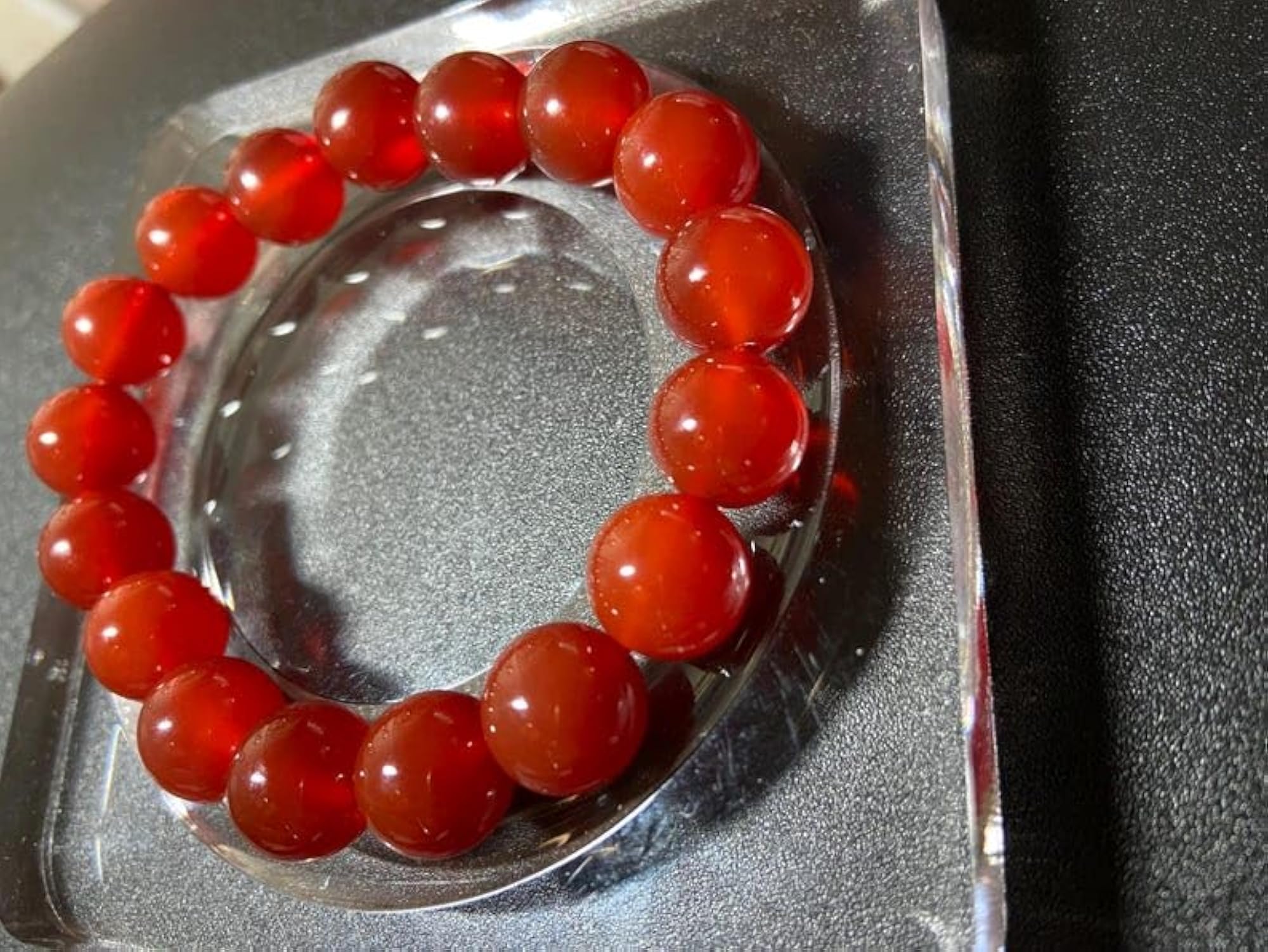 Unisex Natural Red Agate 12mm Bead Stretchable Bracelet