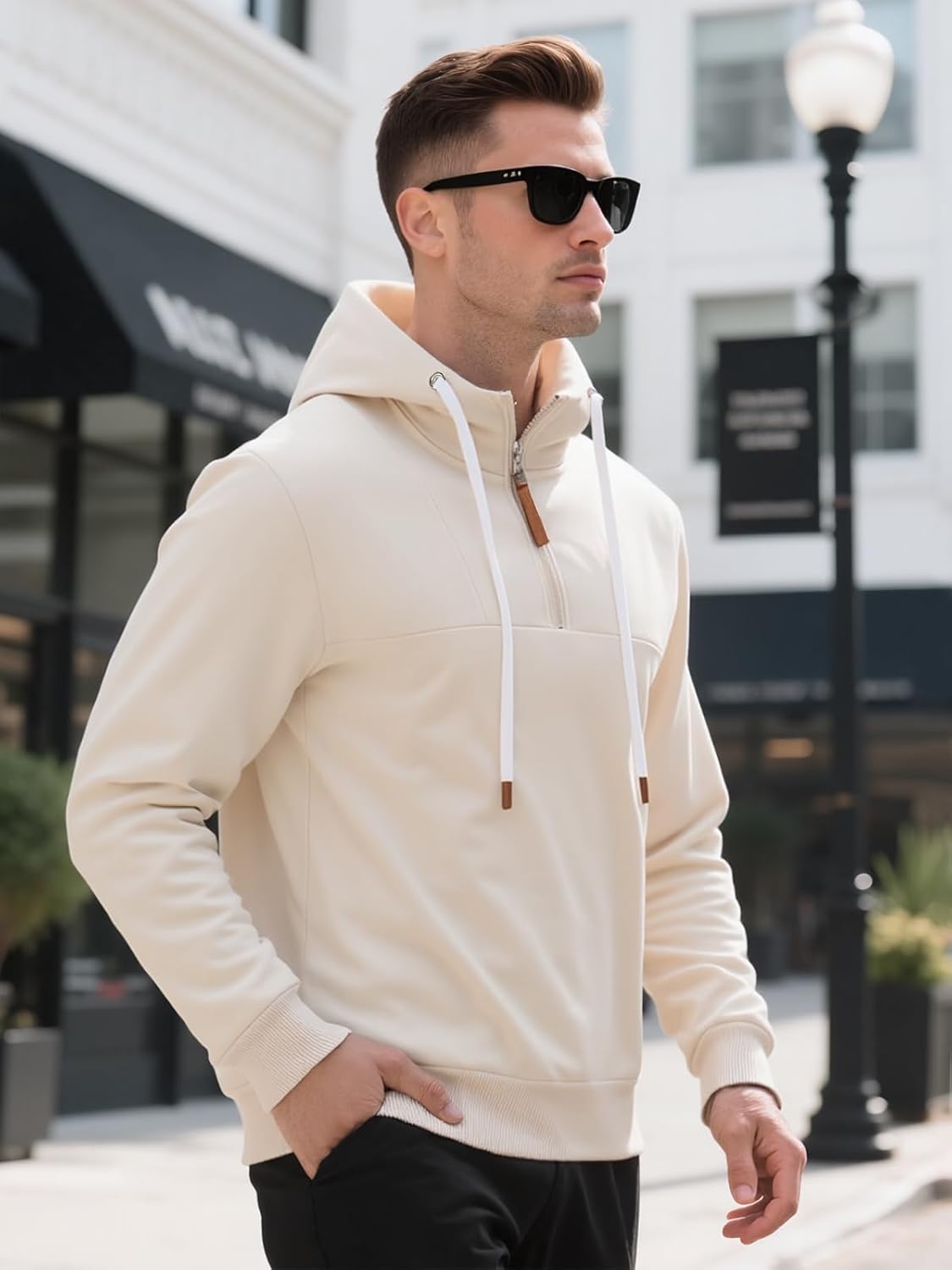 Mens Quarter Zip Hoodie Sweatshirt Warm Fleece Long Sleeve Pullover Hoodies for Men - Image 5