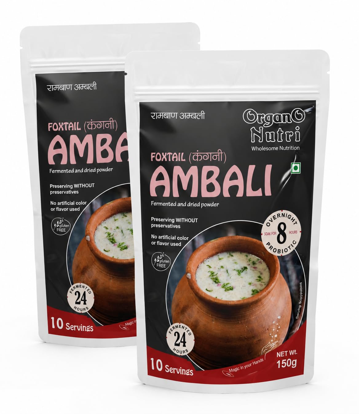 OrganoNutri 24Hr Fermented Foxtail Millet Ambali Powder | Probiotic Health Drink Mix | Gluten Free Kangani Millet Breakfast Mix | Traditional Overnight Ambali | 2 x 150g Packs-image-49
