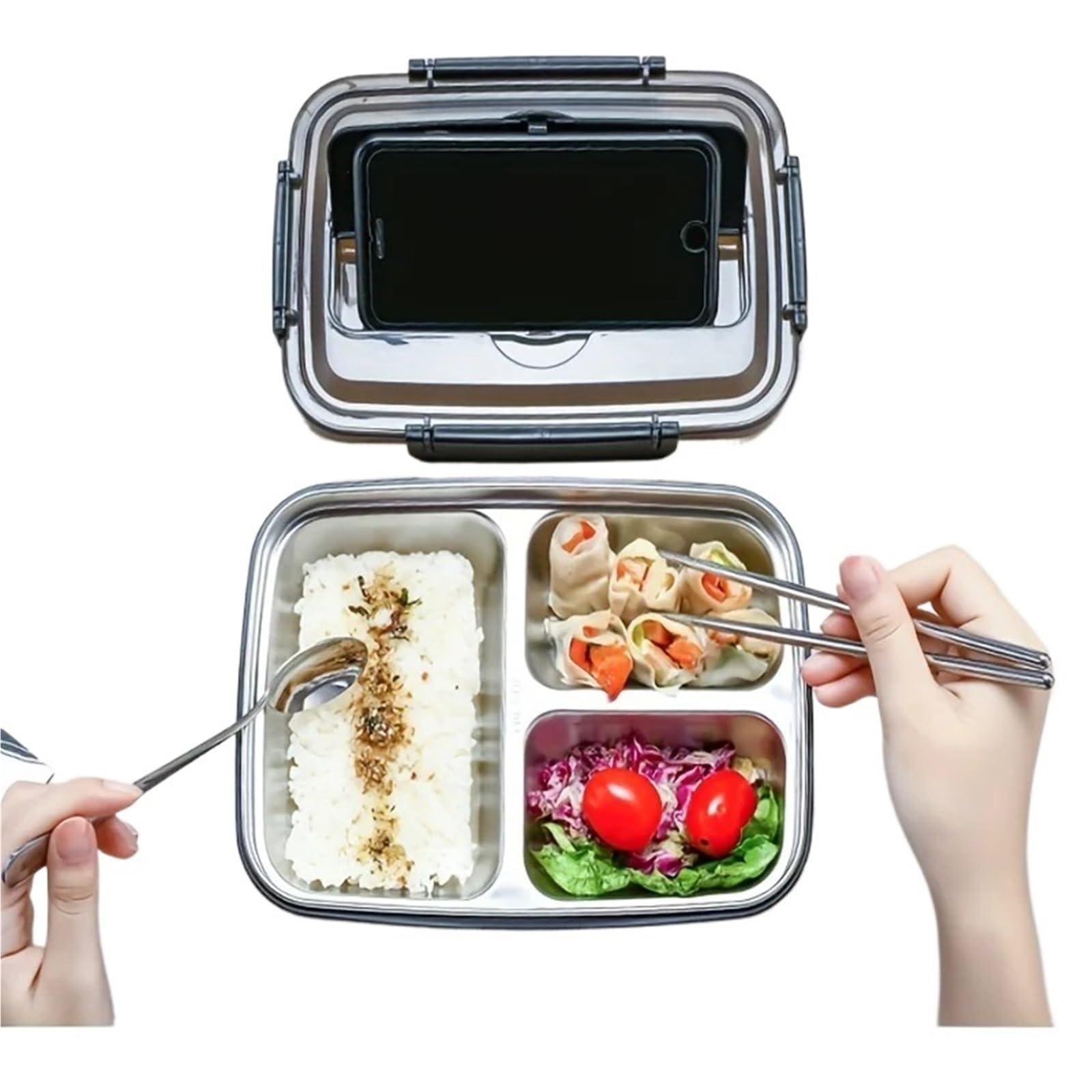 Schiscetta Pranzo Lunch box a prova di perdite con 3/4 scomparti, contenitore bento resistente e facile da pulire(Pink)