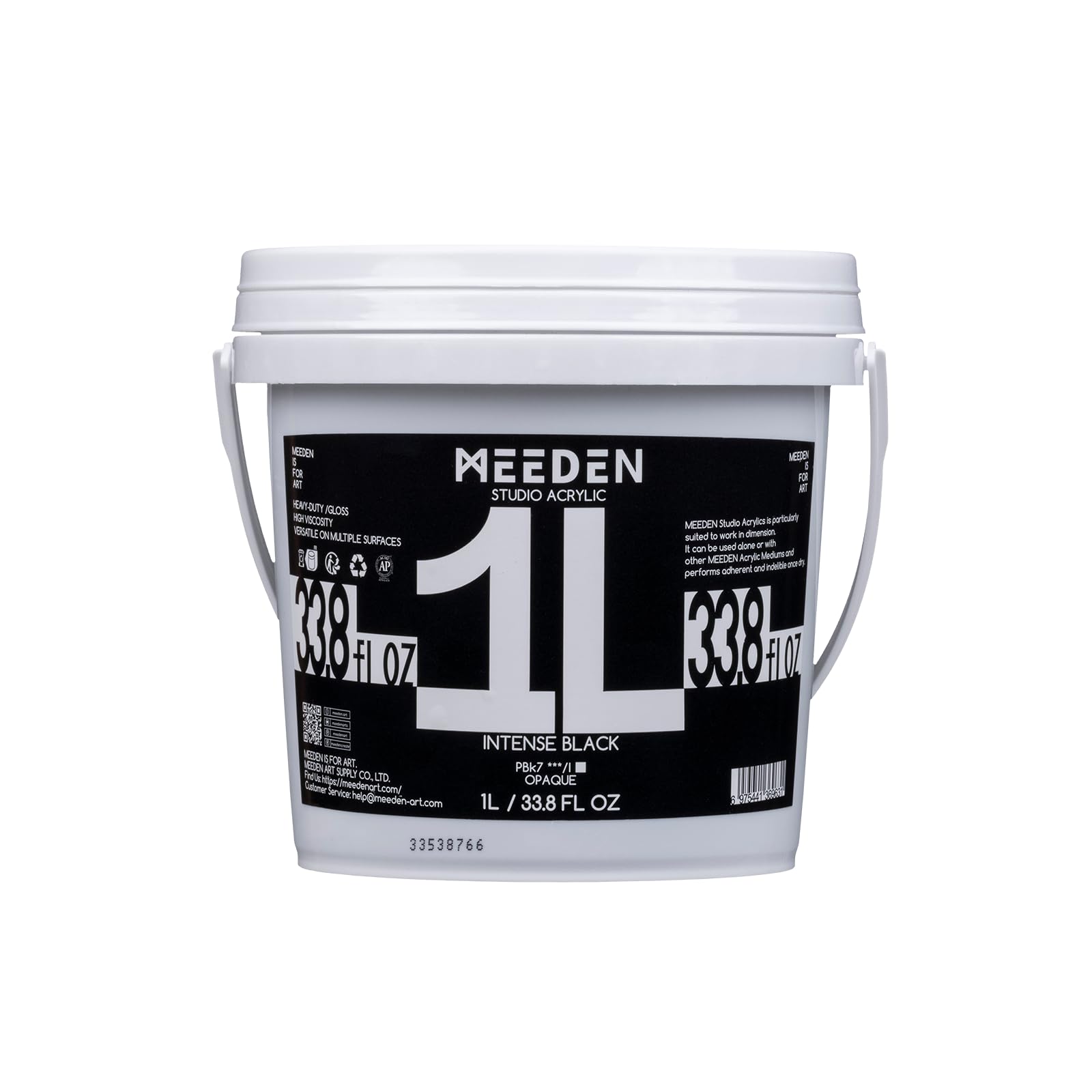MEEDEN Negro Pintura Acrílica : 1L Heavy Body Gloss No Tóxico - Pintura Acrílica Impermeable y resistente a la luz, para Lienzos, Madera,Piedras para Profesionales Artistas - Intense Black