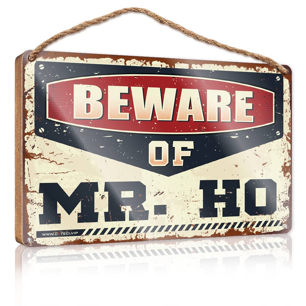 FRINTOXA Wood Bathroom Hanging Sign Beware Of Mr. Ho Wooden Sign(23X35CM)