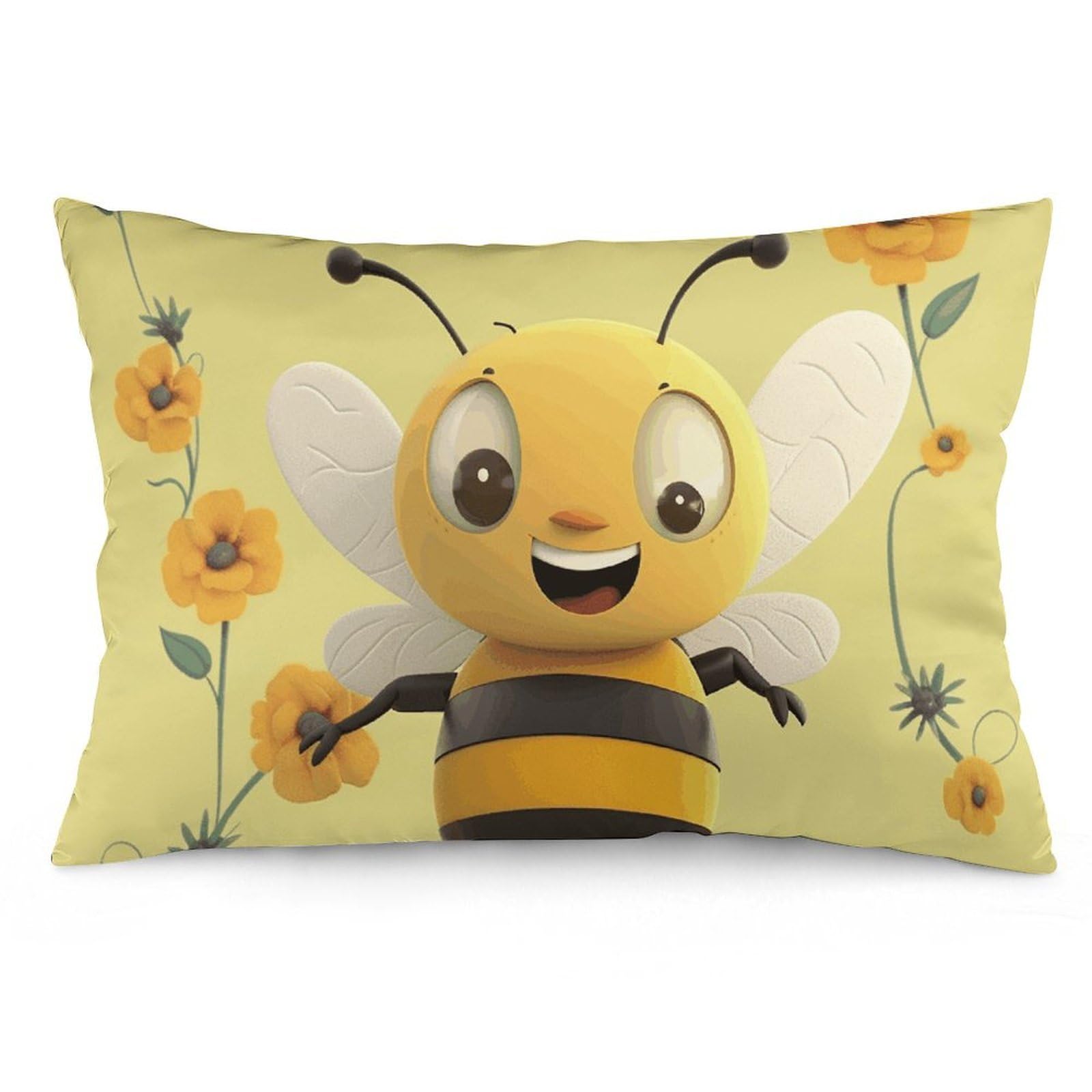 2 Pack Pillow Cases for Hair and Skin, Soft Breathable Pillow Case Covers with Hidden Zipper, Happy Bee Pillowcase 12 "x20 Pillow Covers for Sleeping Gift