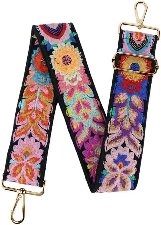 Purse Strap, Adjustable Embroidery Flower 2 Inch Wide Purse Straps Replacement Crossbody for Women