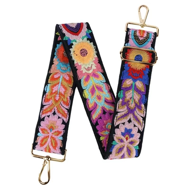 Image of Purse Strap, Adjustable Embroidery Flower 2 Inch Wide Purse Straps Replacement Crossbody for Women