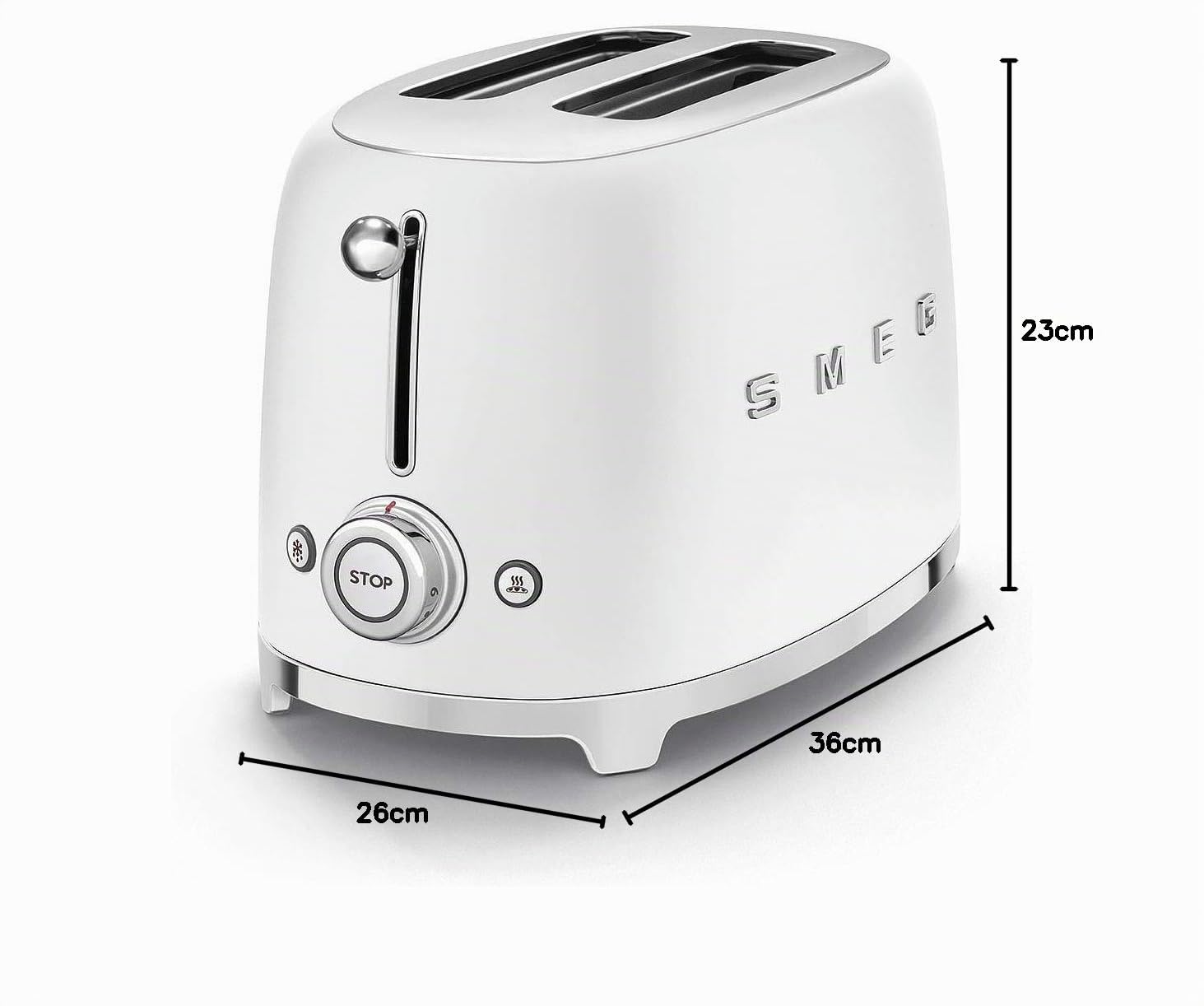 Smeg TSF01WHMEU Toaster for Two Slices of Bread and with a Power of 950 W TSF01WHMEU-white matt, Steel, Black