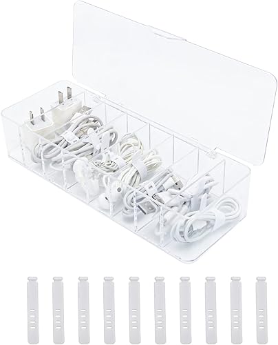 Caja organizadora de cables, caja de almacenamiento de plástico, caja organizadora de cables de alimentación con 10 lazos de goma para oficina, disponible en Yaxa Colombia