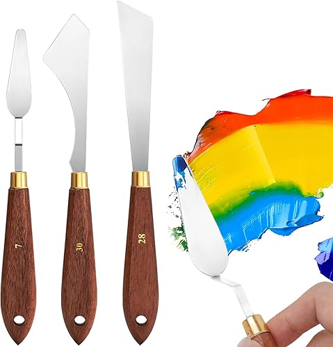 Juego de 3 cuchillos de paleta de acero inoxidable espátula cuchillo de paleta para pintura al óleo, pintura acrílica, cuchillo de pintura Lightwish