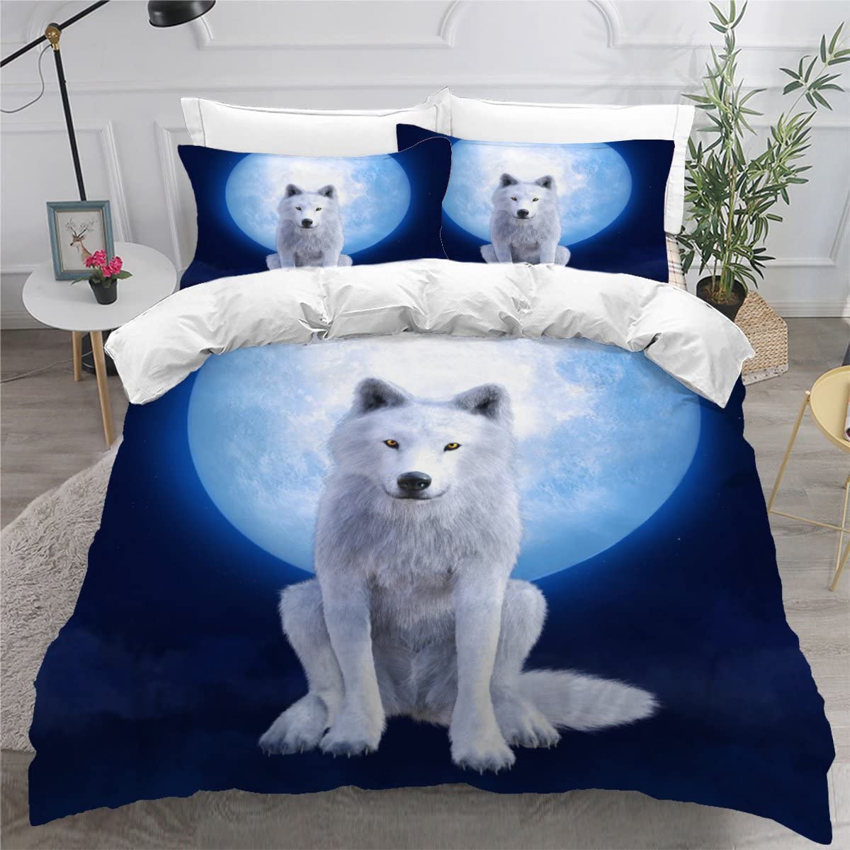 Housse de couette loup 140x200 cm avec 2 taies d'oreiller pour lit enfant 1 personne