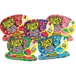 Juicy Drop Sour Candy Gummies, 16 Ct Sweet Chewy Candy w/Sour Gel in Assorted Fruity Flavors, Full Size, Fun Variety Pack For Birthday Party Favors, Goodie Bags, Gifts for Kids