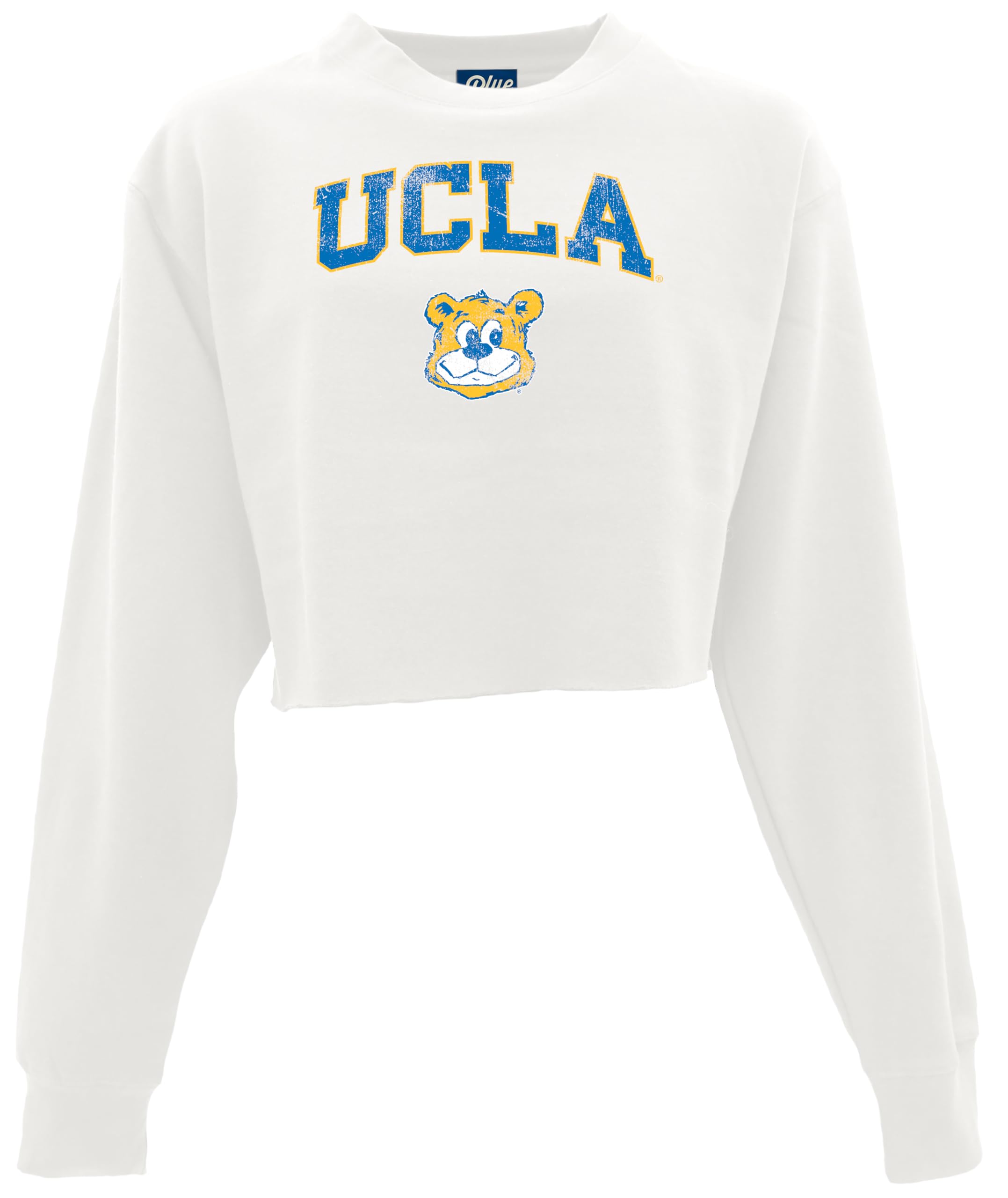 Blue 84 Women's Standard NCAA Officially Licensed Crop Crewneck Sweatshirt Vintage Arch Over White, Medium