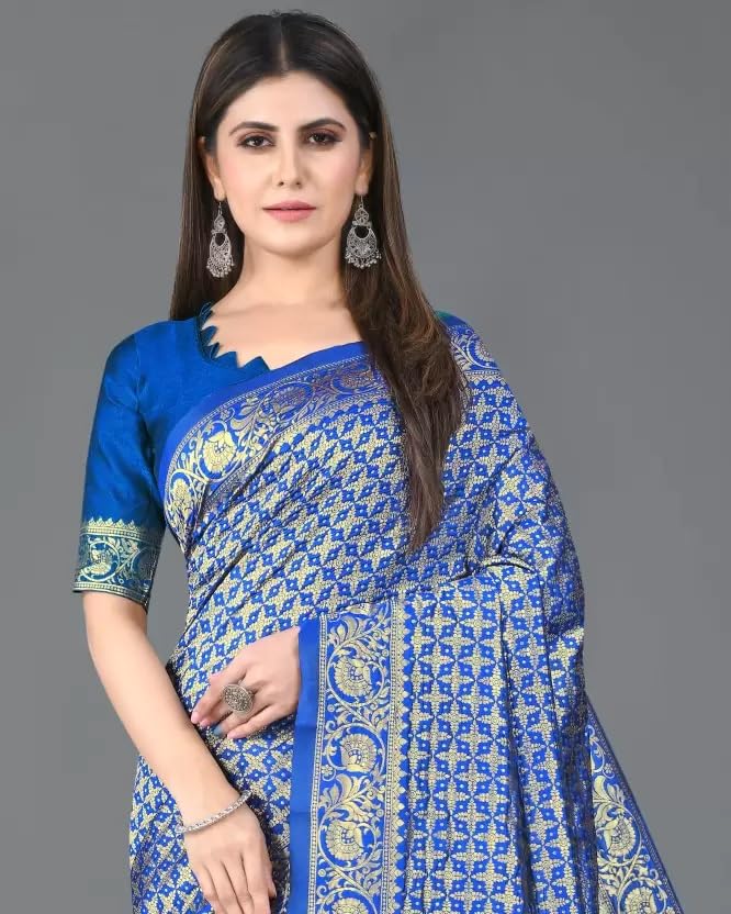 Image of StyleScope Women's Kanjivaram Banarasi Jacquard Silk Saree With Unstitched Blouse Piece (Silk Mix)