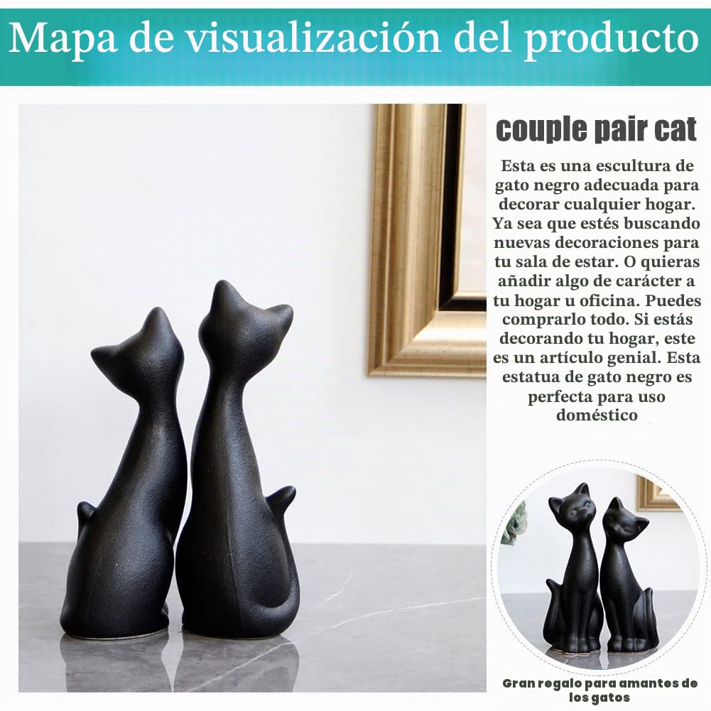 2 Figuras de Gato Negro, decoración del hogar, Mini Figuras de Gatito de cerámica Mate, Regalos para Amantes de los Gatos, Ideal para decoración de Interiores o Regalo de Boda para Parejas