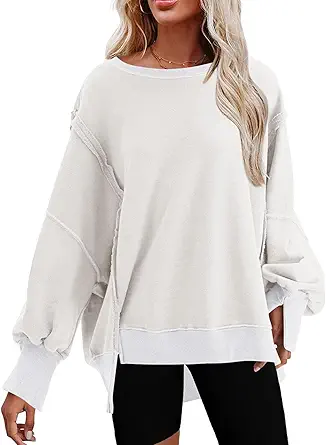 SHEWIN Sweatshirt for Women Crewneck Spring Lightweight Solid Color 2024 Fashion Warm Oversized Fit Pullover Sweatshirts