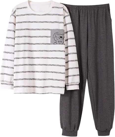 Amazon Co Jp メンズ パジャマ 長袖 綿100 ルームウェア ラウンドネック プルオーバープル カジュアル おしゃれ 男性用 秋 冬 春 寝巻き ゆったり コットン 外出着 部屋着 便利服 コンフォート 吸汗 通気 家着 ホームウェア ファッション