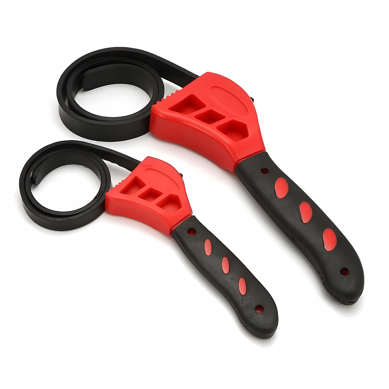 Foyscr Rubber Strap Wrench, 2pcs 500mm and 600mm Adjustable Heavy Duty for Oil Filters, Pipes, Can Openers, Plumbing(Red)