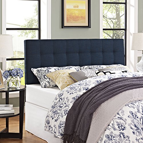 Image of Modway Lily Tufted Linen Fabric Upholstered Queen Headboard in Navy