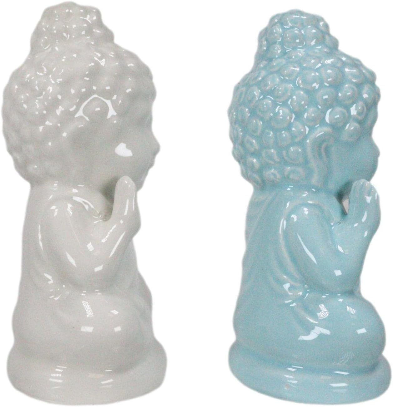 Ebros Gift White And Blue Religious Zen Monk Monastery Baby Buddha Monks Meditating Ceramic Salt And Pepper Shakers Figurine Set Feng Shui Peaceful Eastern Enlightenment Decorative Dining Accessory