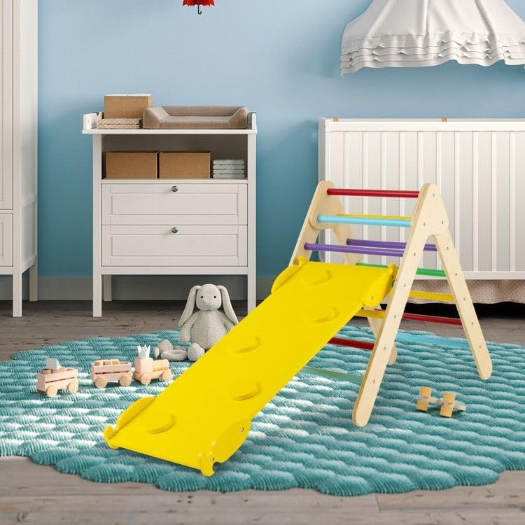 3-in-1 Wooden Climbing Triangle Set Triangle Climber with Ramp