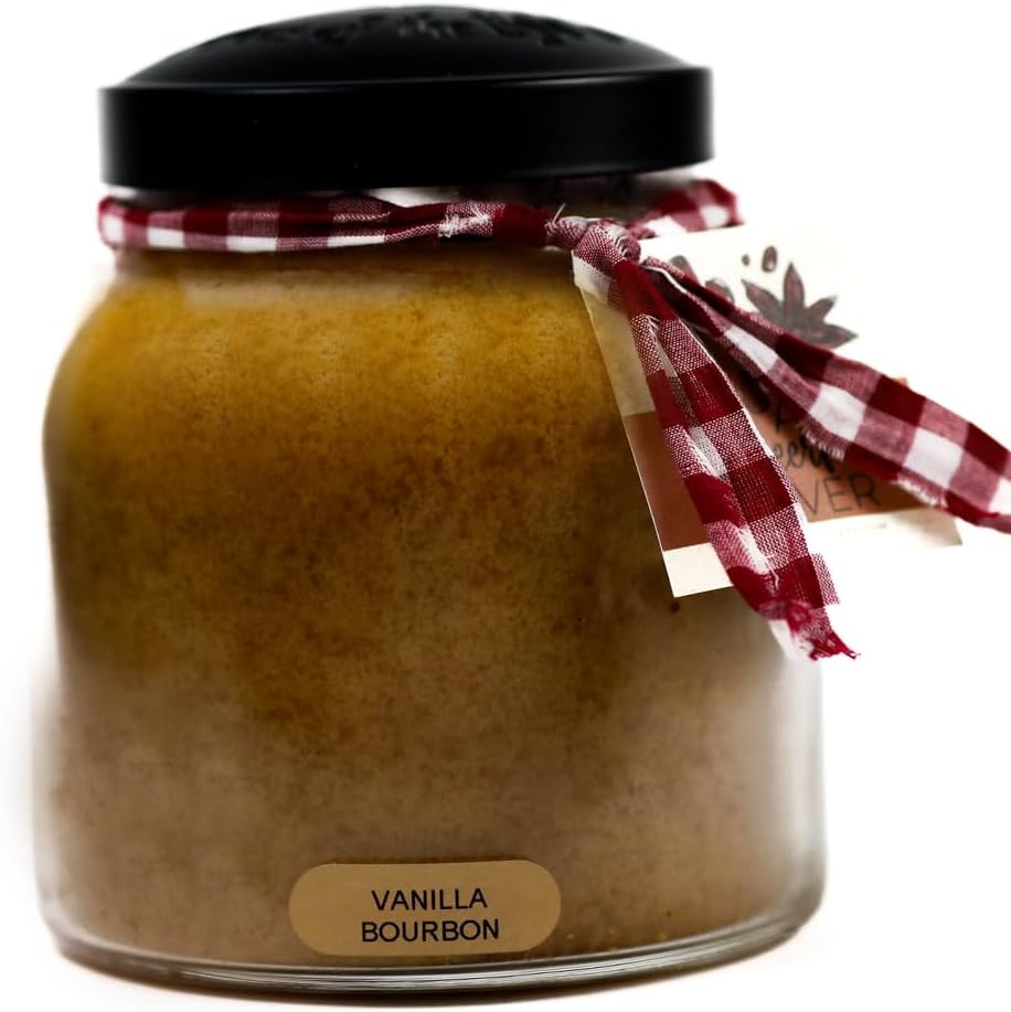 Vanilla Bourbon - 34oz Papa Scented Candle Jar with Lid - Keepers of the Light - 155 Hours of Burn Time, Gift for Father's Day, Brown