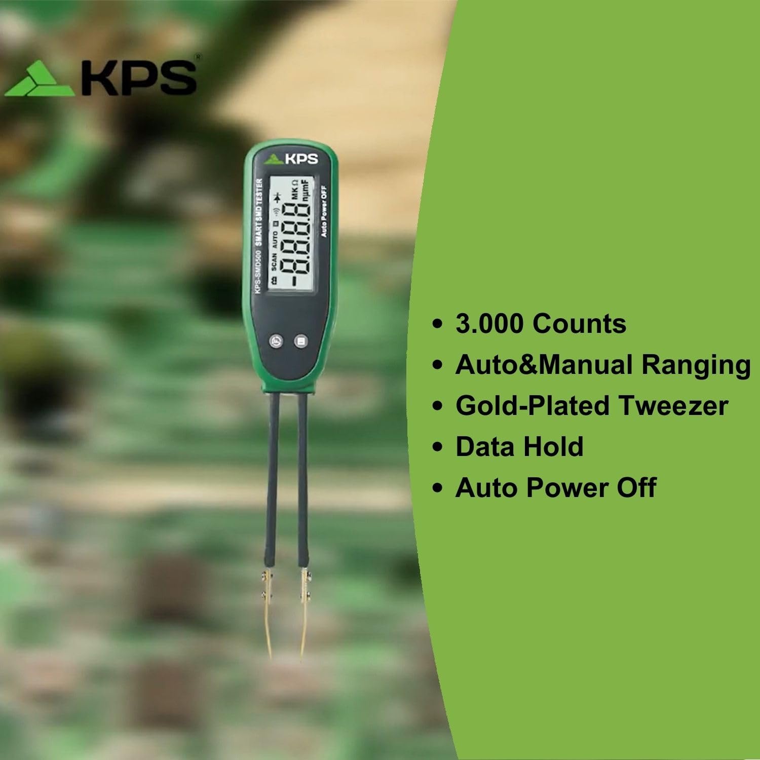 KPS-SMD500 Comprobador digital SMD Tester de Componentes para medir Reistencias Condensadores Continuidad y Diodos de forma Automática