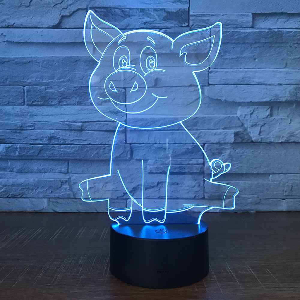 Veilleuse 3D En Forme De Cochon Avec Télécommande 16 Couleurs