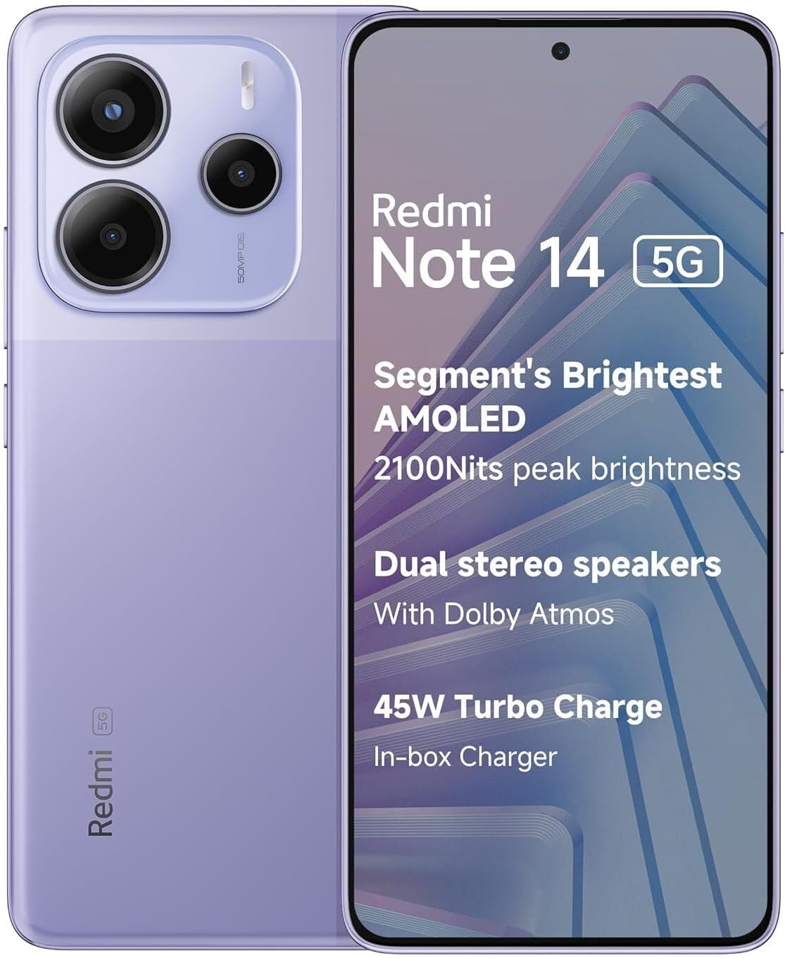Redmi Note 14 5G + LTE (for Tmobile Mint Tello Global) (256GB + 8GB) 6.67" NFC 120Hz 108MP AI Triple Cam Unlocked Model 24094RAD4G Dual Sim (Lavender Purple)