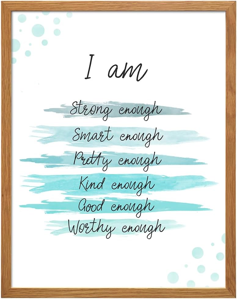 Positive Affirmations Wall Decor 11×14 FRAMED – Positive Quotes Wall Decor – Encouragement Gifts for Women, Teen Girls – Inspirational Quotes – Blue Motivational Wall Art Poster – Encouraging Gifts