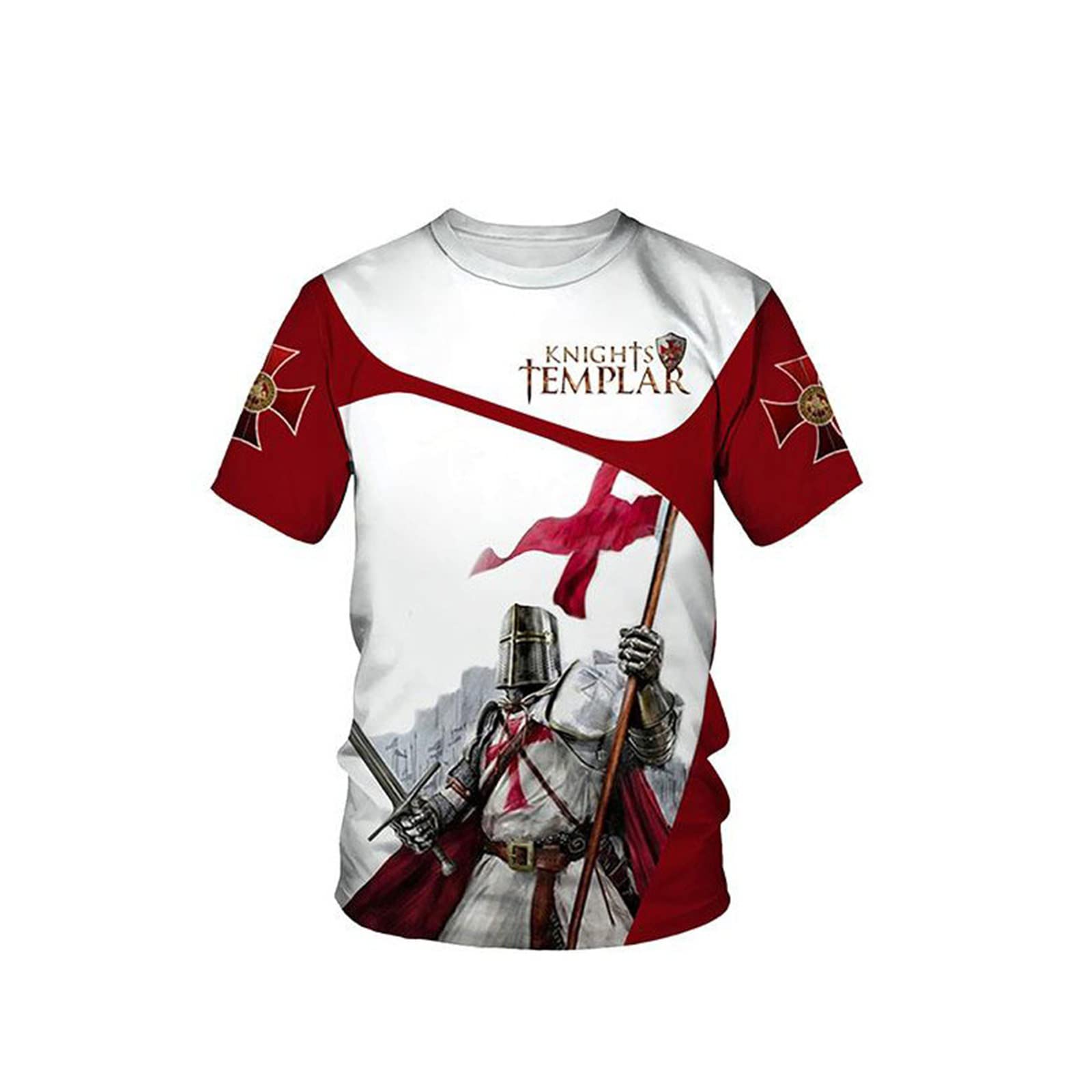 Men T-Shirt Knights Templar Print Slim Pullover Tee Fitness Sportswear Tops