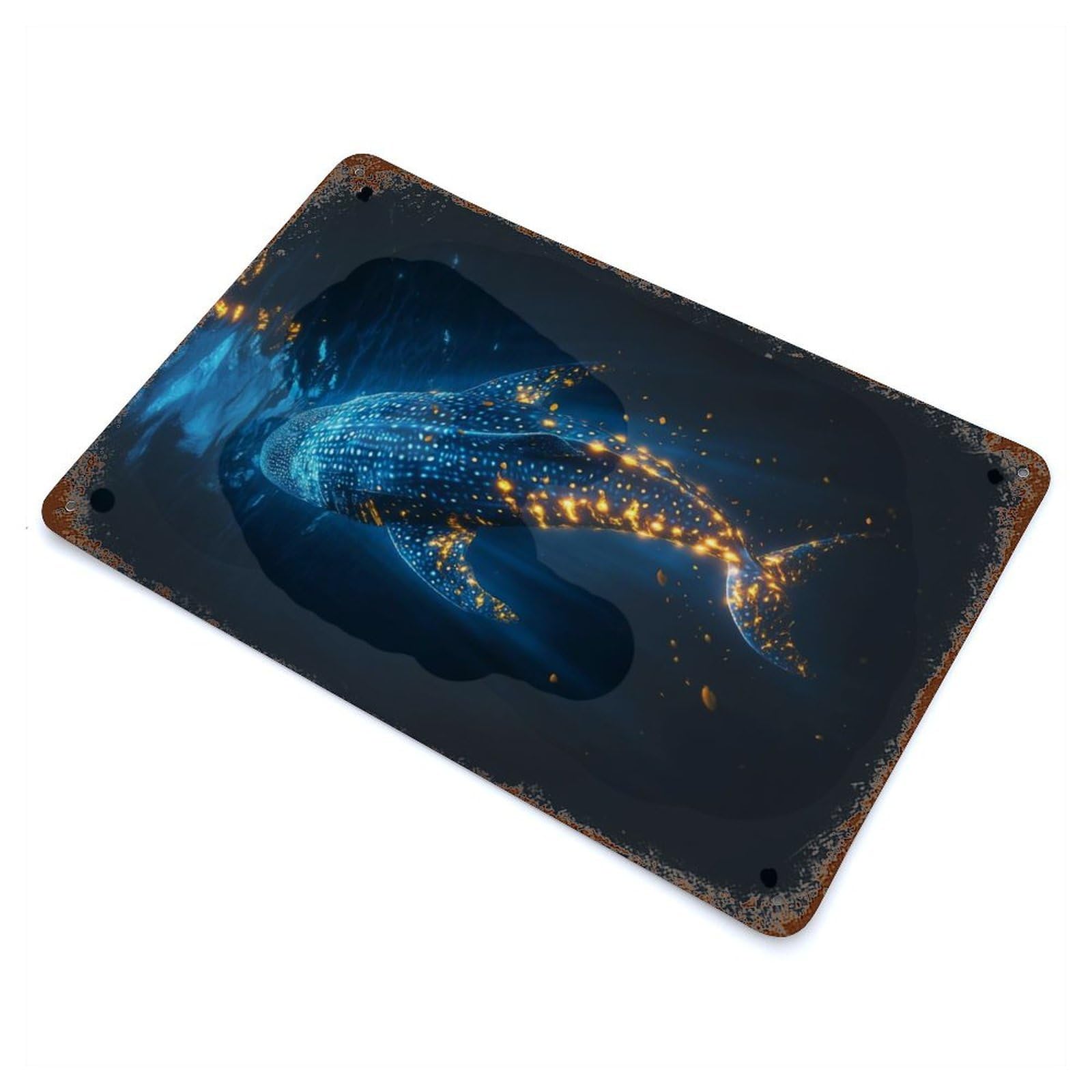 Glowing Whale Shark Vintage Rust Metal Sign 11.8"x7.9", for Pub, Kitchen And Man Cave Decor, Rustic Home Decor