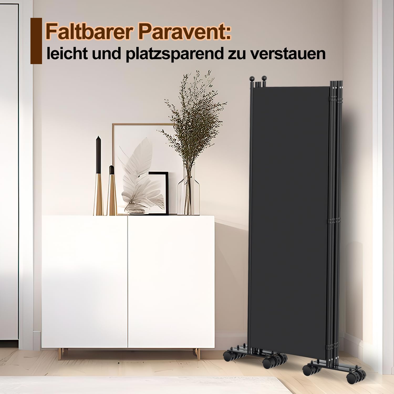 Biombo divisorio con ruedas, 3 piezas 263 x 181 cm Separador de espacio independiente, pantalla de privacidad Room Divider para interiores, hogar, oficina, terraza | Antracita