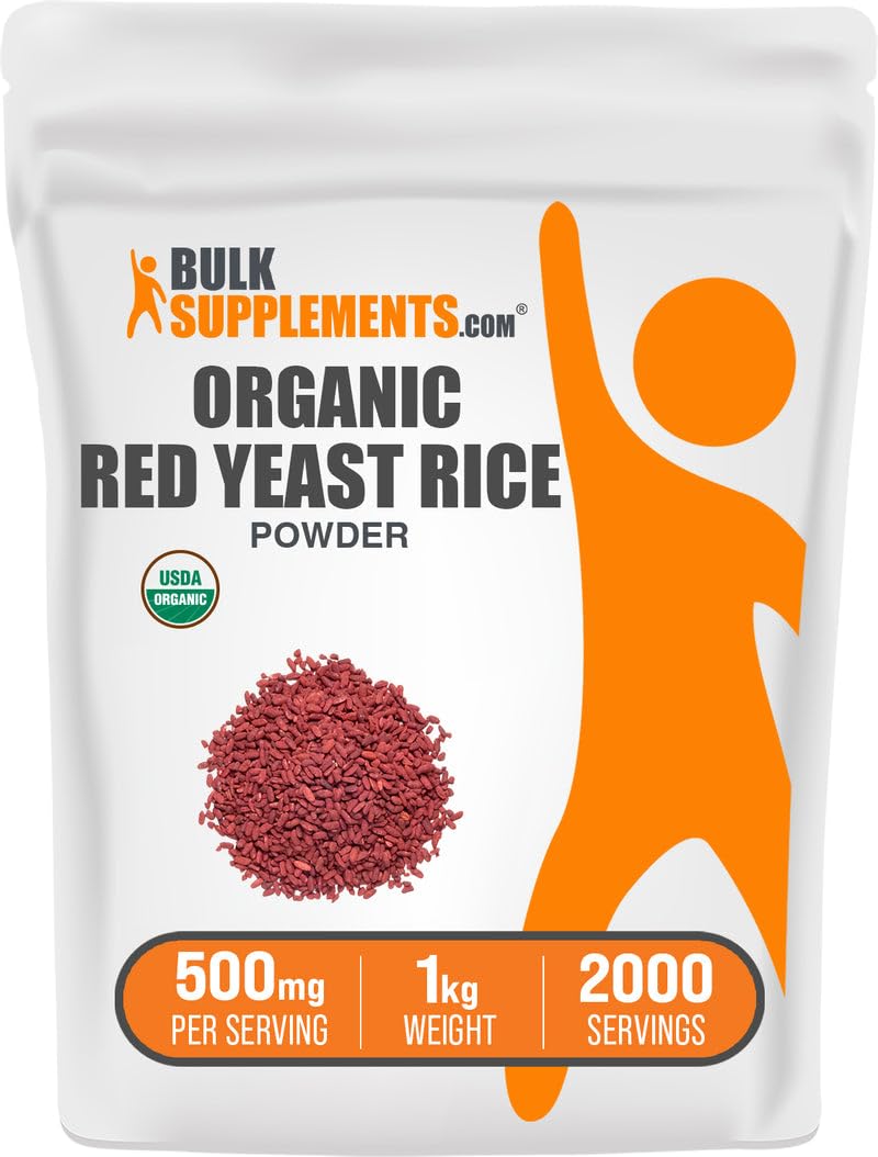 BulkSupplements.com Organic Red Yeast Rice Powder - Organic Red Yeast Rice Supplement, for Heart Health Support - Vegan Friendly, 500mg per Serving, 1kg (2.2 lbs) (Pack of 1) 2.2 Pound (Pack of 1)