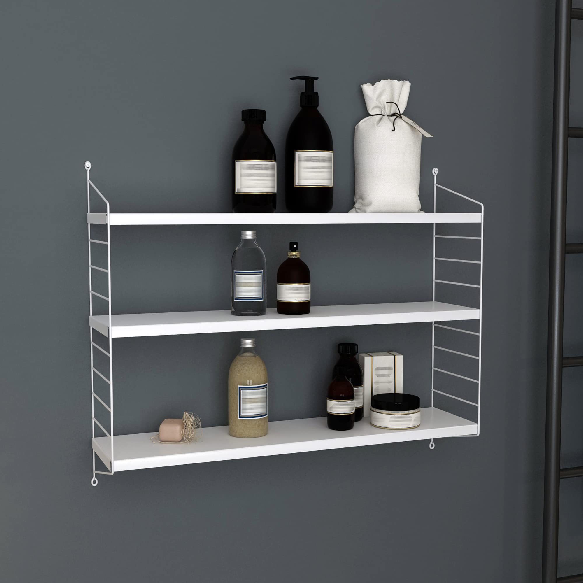 [en.casa] Modulares Wandregal Strängnäs Metallregal Weiß Hängeregal mit 3 Regalböden Badregal Küchenwandregal Wandablage Wohnzimmer