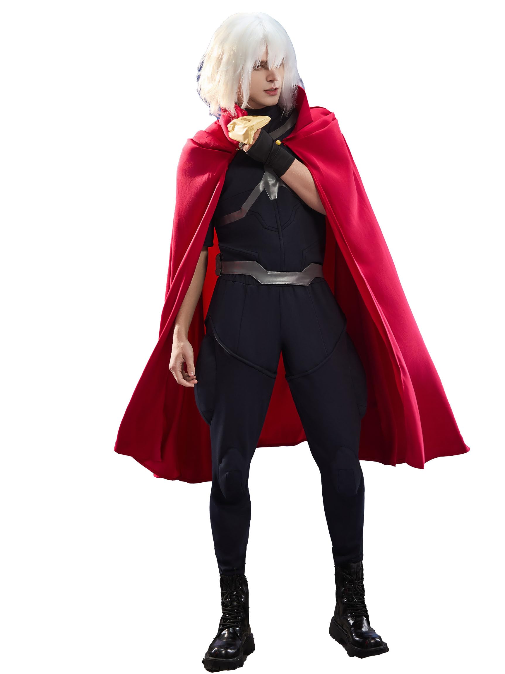 Micotaku My Hero Academia Season 6 Men's Tomura Shigaraki Cosplay Costume Set with Cape, Black and Red, X-Large