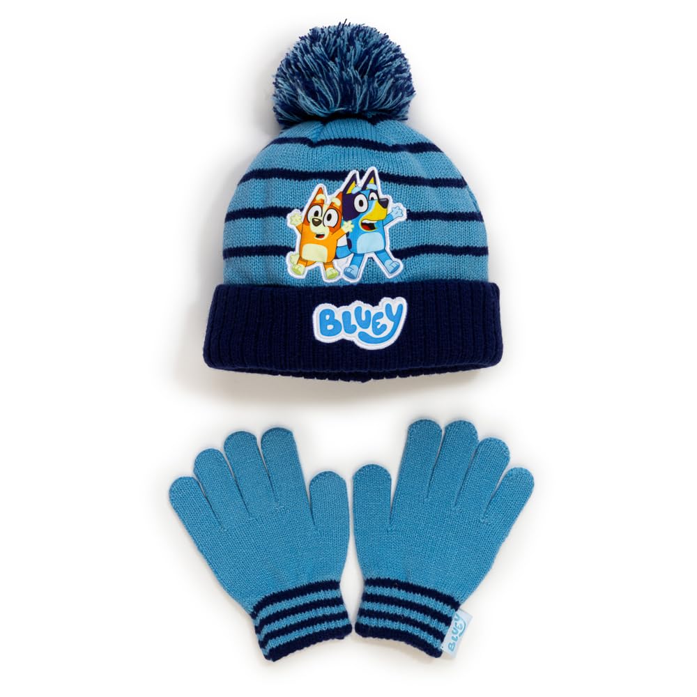 Bluey Boys Winter Hat and Gloves Set – Beanie and Glove Set for Toddlers and Kids – Warm Knit Accessories - One size