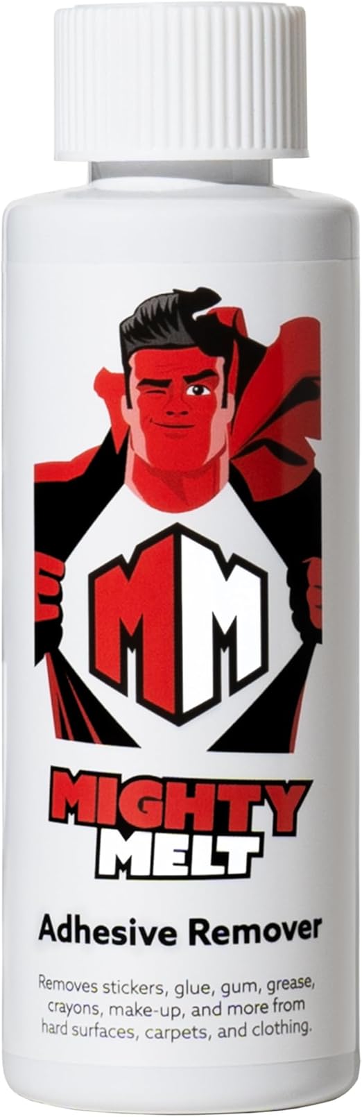 Mighty Melt Adhesive Remover | For Sticky and Gooey Messes | Removes Glue, Stickers, Labels, Tape, Decals Crayons, Wax, Tar & More | Safe for Surfaces | Fresh Citrus Scent (125ml / 4.2oz)