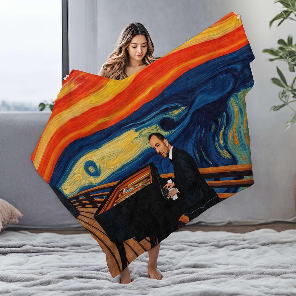 Couverture en flanelle pour chiot avec piano coloré 125x150cm