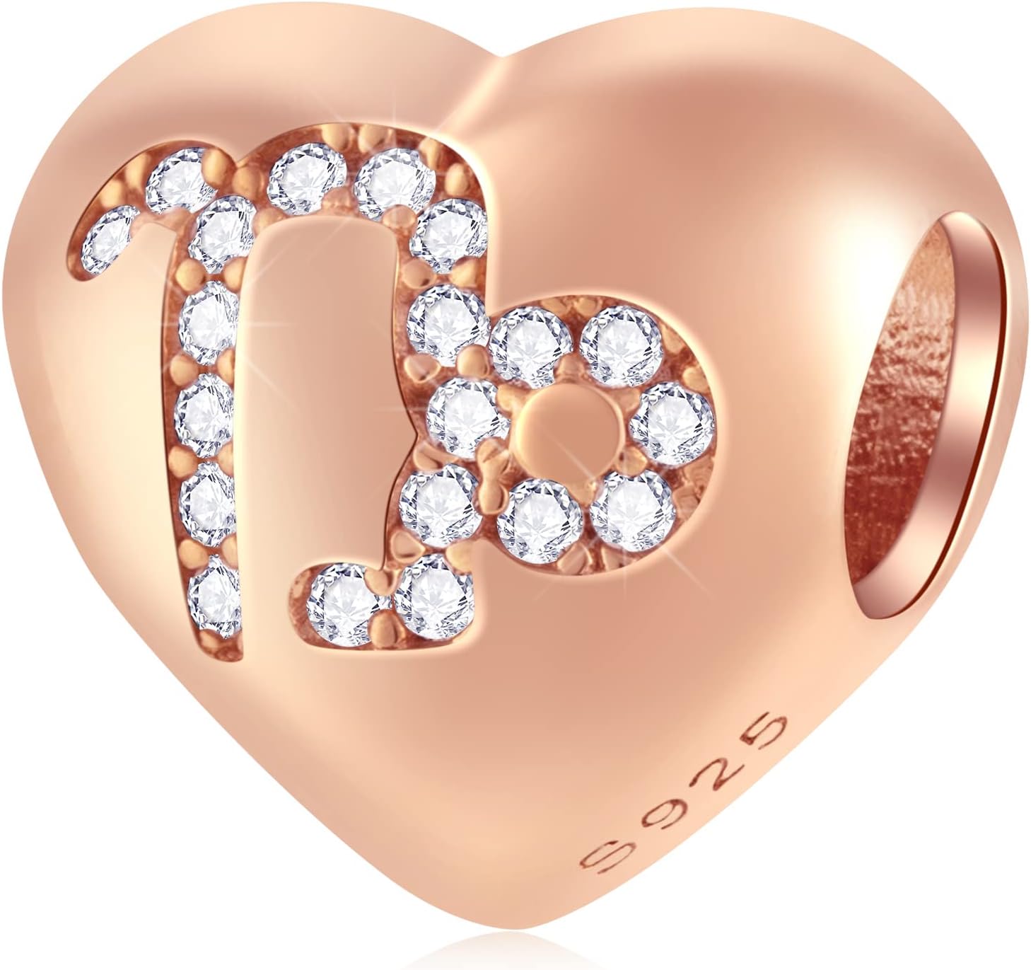 GLOWDAS Rose Gold Zodiac Sign with Clear CZ Heart Charms in 925 Sterling Silver, 12 Constellation/Horoscope Beads fits European Birday Bracelet/Necklace, Gifts for Family/Lovers/Friends