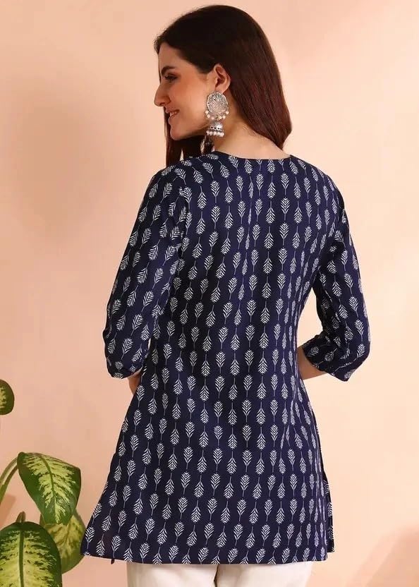 Image of Women's Short Kurti in Multicolor Rayon Cotton Blend | Ladies Ethnic Tunic | Office
