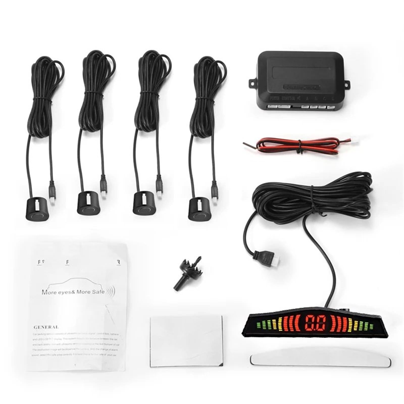 Radar De Recul Parktronic Détecteur Voiture Affichage LED Automatique Capteur Stationnement Aide Inverse Moniteur Radar Secours Détecteur Voiture Stationnement Capteur de stationnement(Le noir)