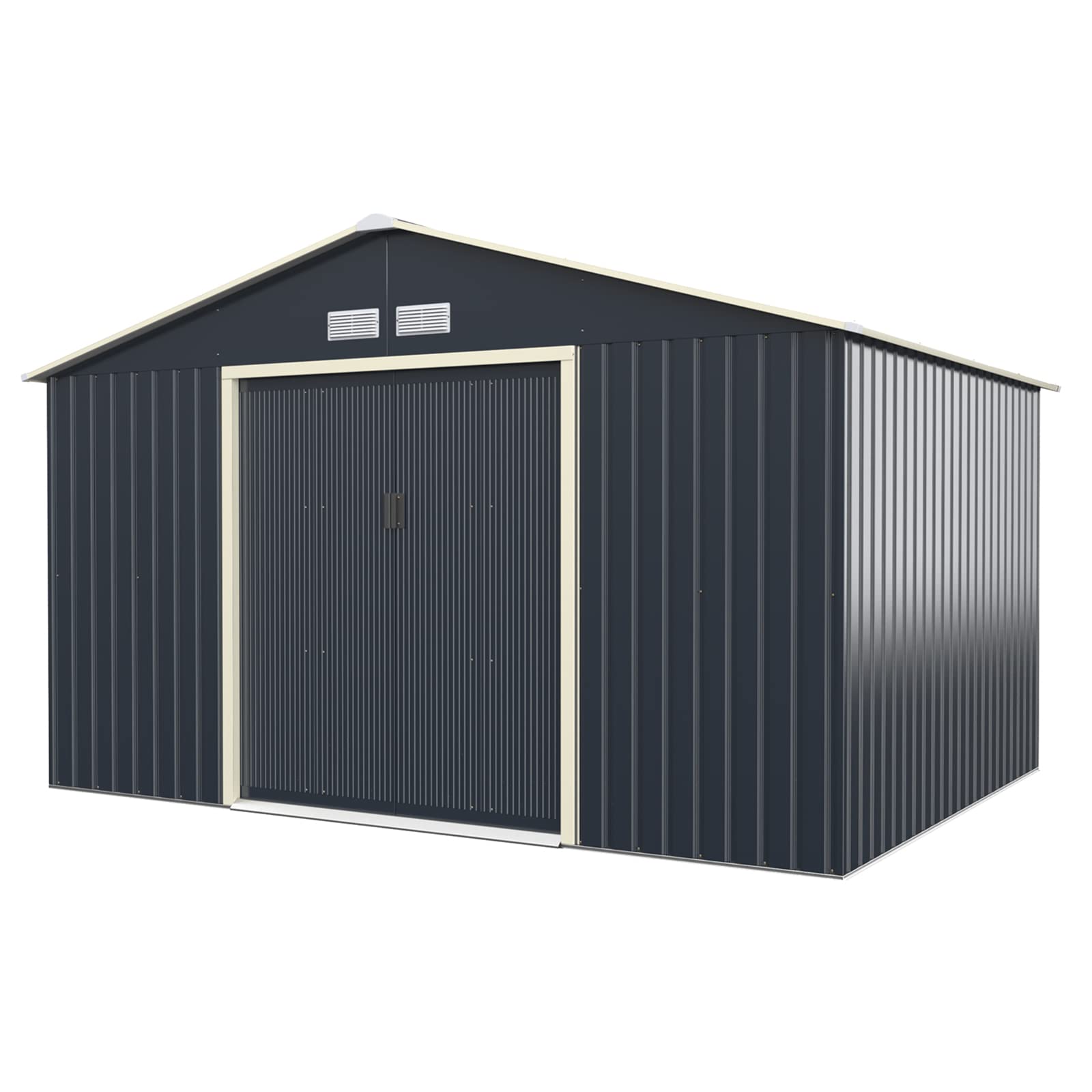 GOPLUS 8,08㎡ Abri de Jardin Métal Galvanisé, Cabine de Jardin Extérieur Portes Coulissantes, Résistant aux Intempéries, Cabane de Rangement à Outils, 16,97m³, 330 x 255 x 210 cm, Gris