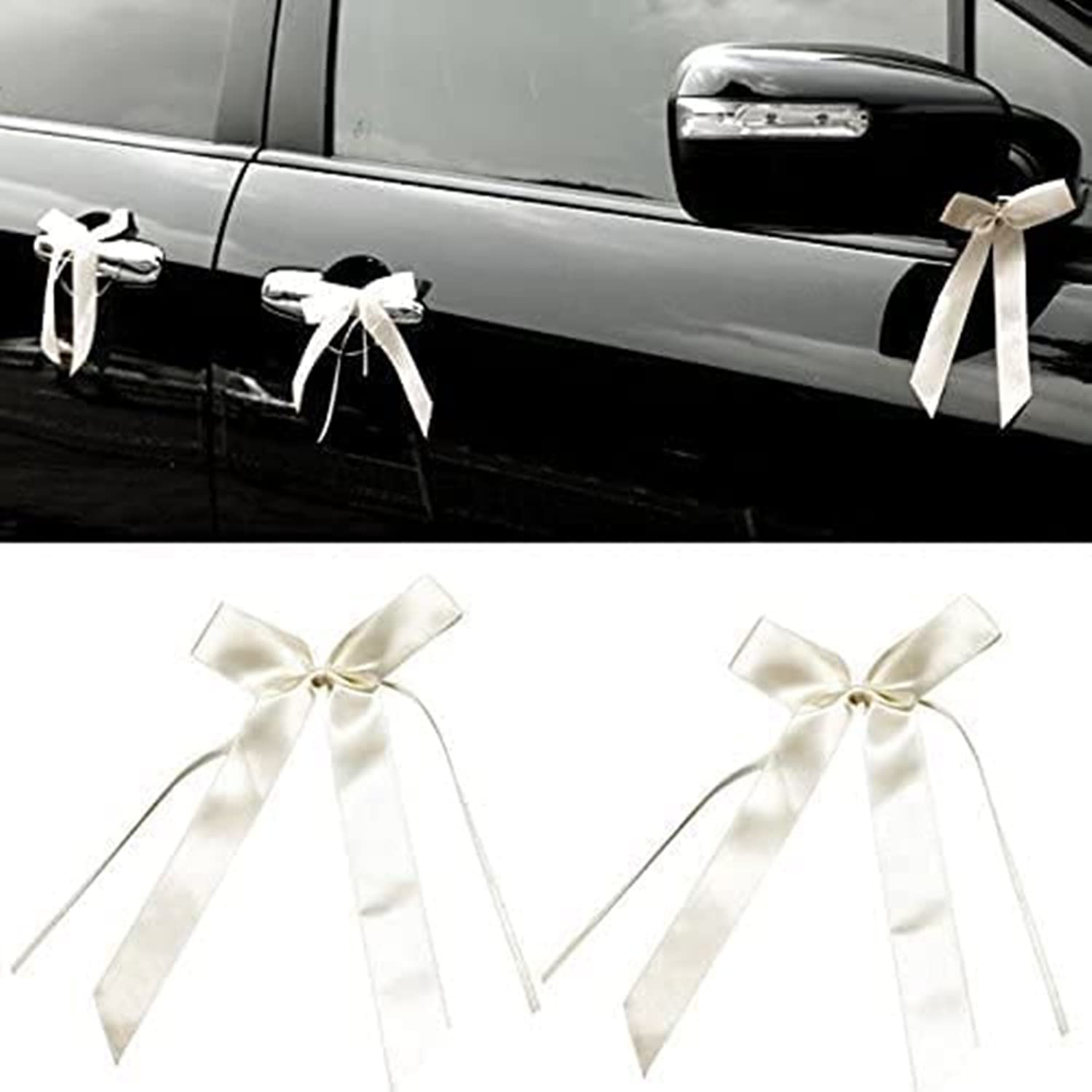 LATRAT 100 Pièces De Decoration Mariage Nœuds Satin Voiture (Ivoire Blanc)