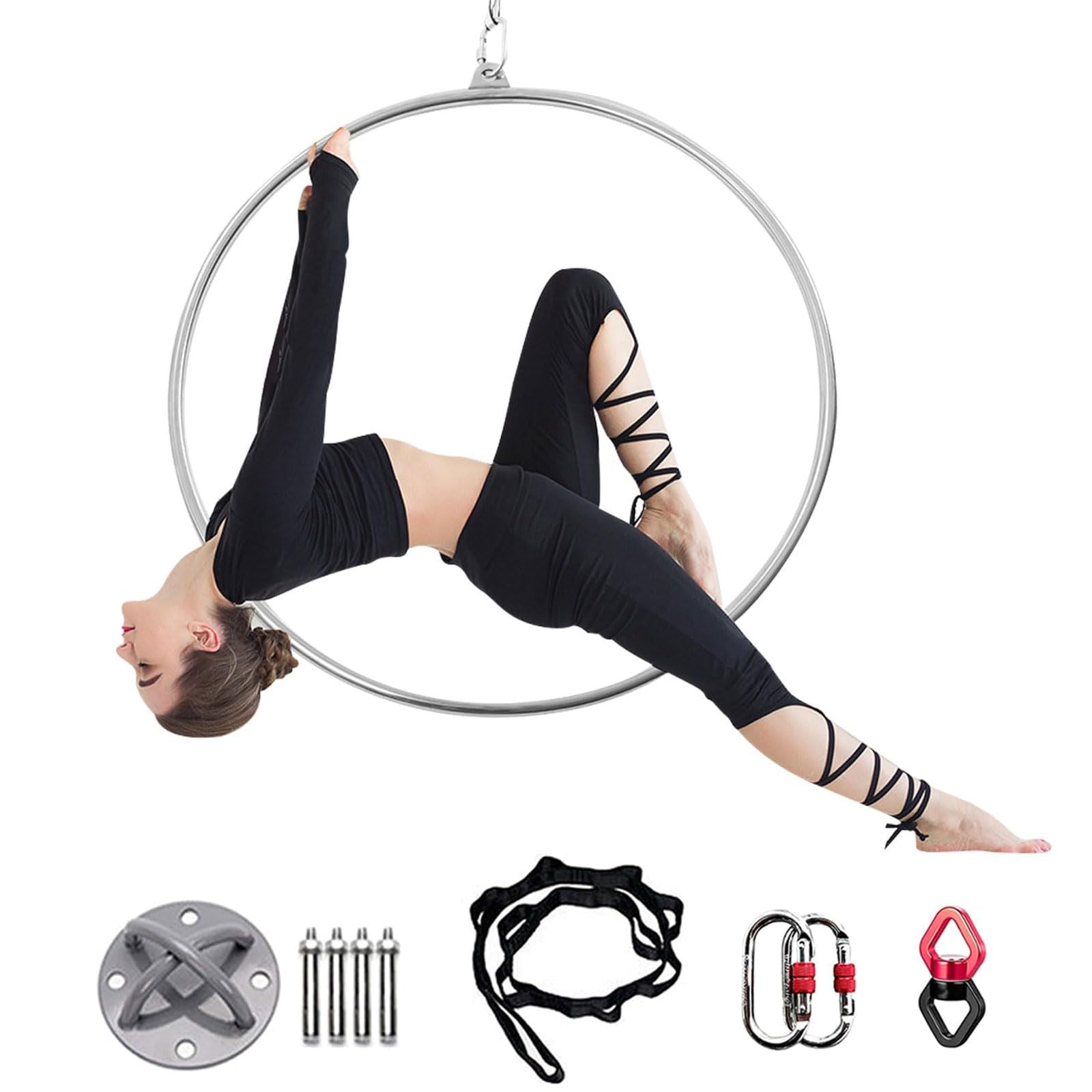 Lyra - Set di anelli per arti aeree, cerchio da yoga a punto singolo, attrezzatura da circo per studi di danza, fitness aereo, da 80 cm a 100 cm, resistente e portatile