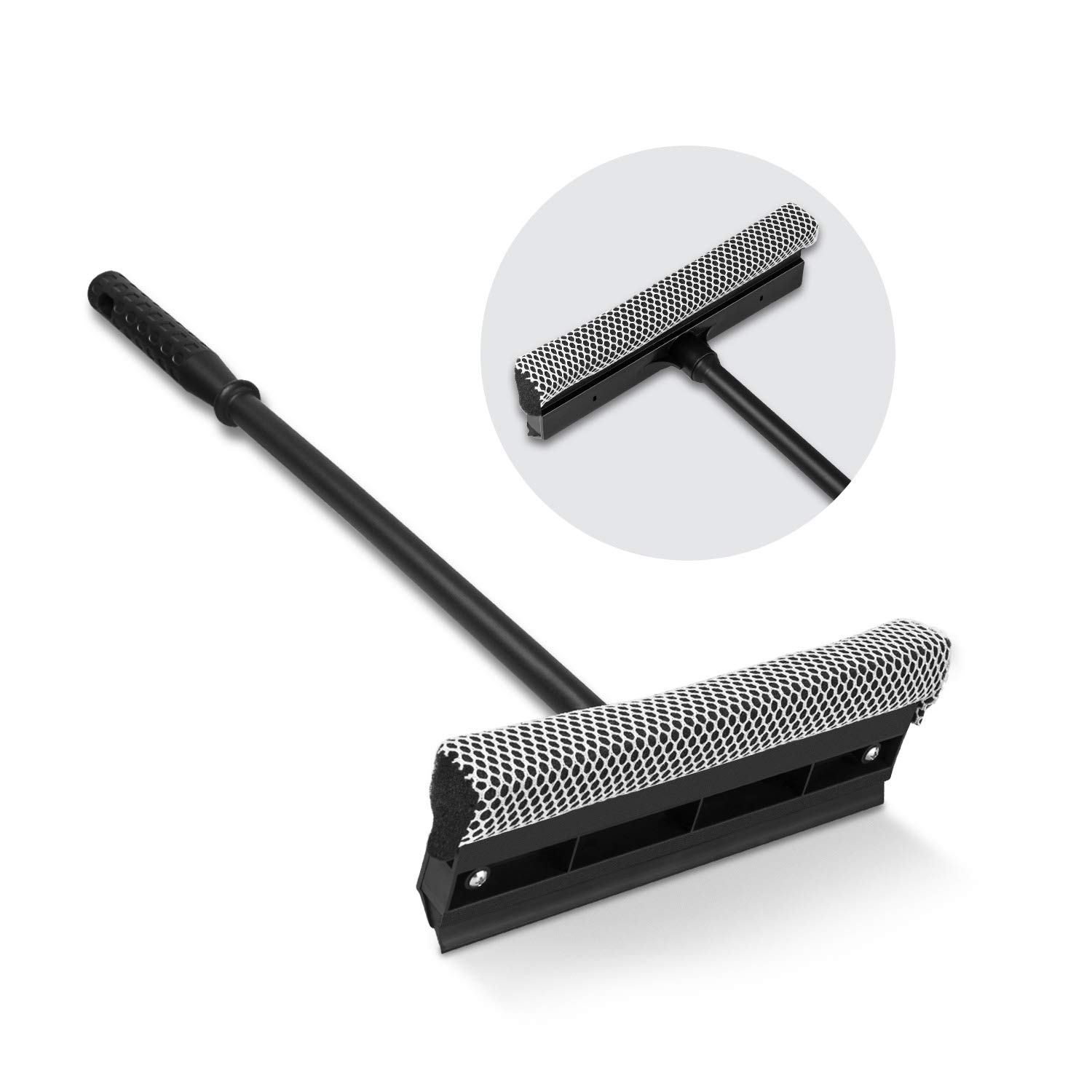 AD AIDO Car Window Squeegee, Windshield Cleaning Sponge and Rubber Squeegee - Long Handle + Double Protection for Sponge